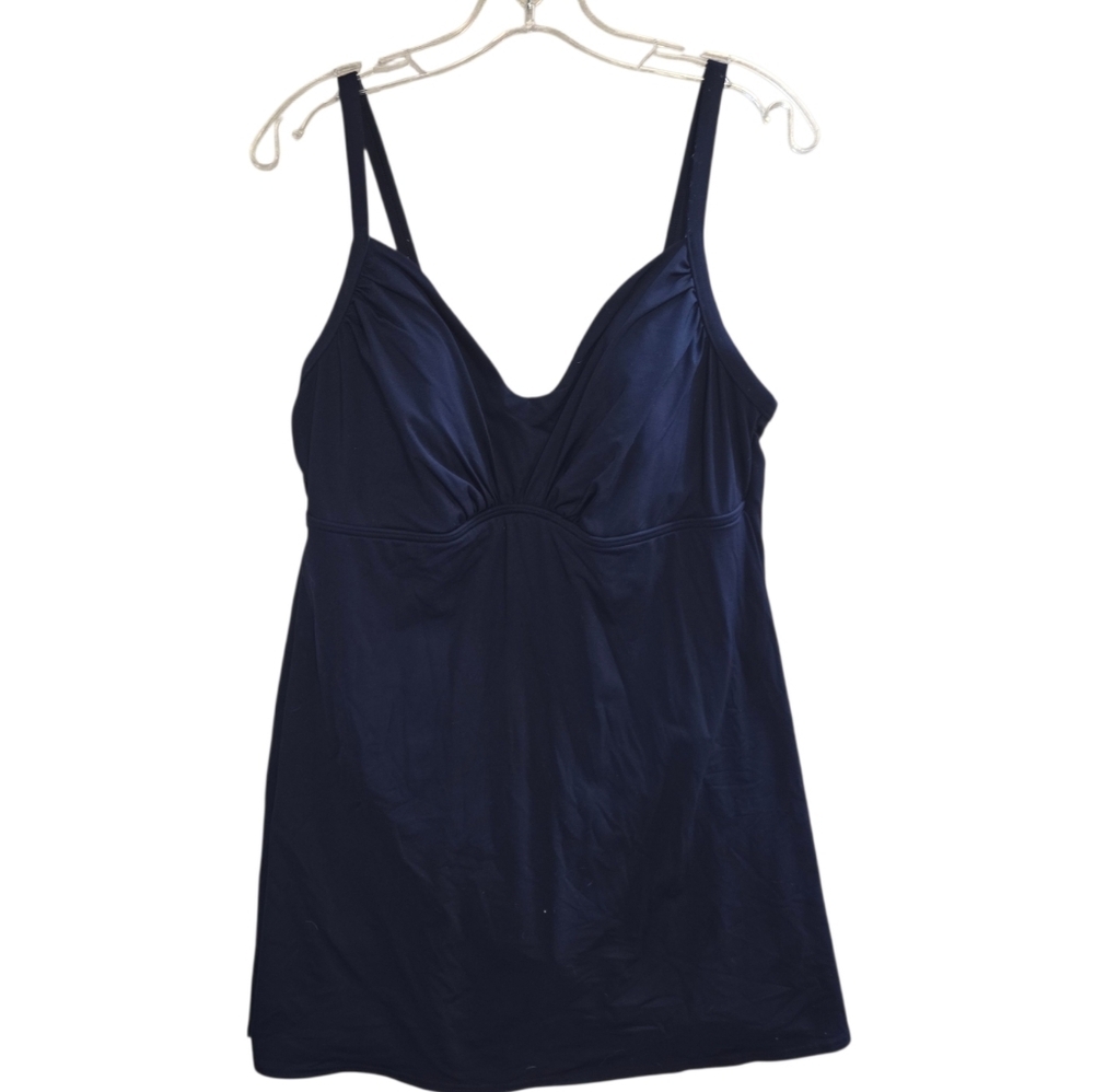 Lands End 16W modest navy blue swim dress